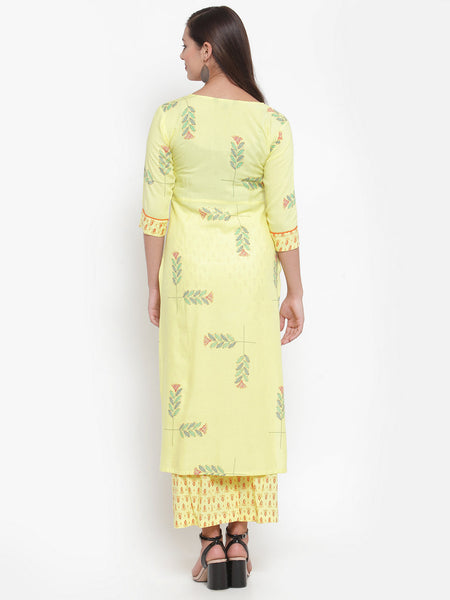Indibelle Women Yellow Rayon Block Print Straight Kurta