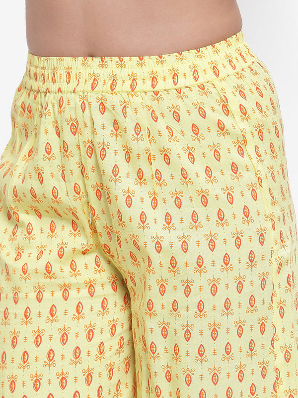 Indibelle Women Yellow Rayon Block Print Straight Kurta set