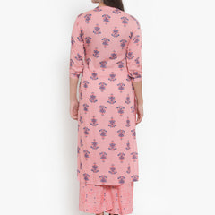 Indibelle Women Peach Cotton Block Print Straight Kurta