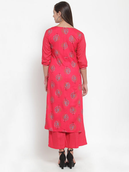 Indibelle Women Red Rayon Foil Print Straight Kurta 