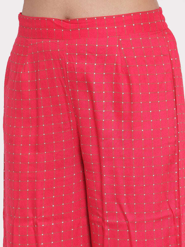 Indibelle Women Red Rayon Foil Print Straight Kurta set