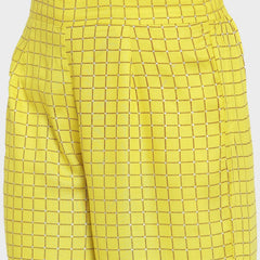 Indibelle Women Neyon Yellow Rayon Foil Print Straight Kurta set