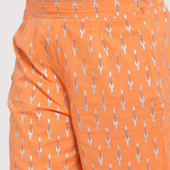 Indibelle Women Orange Cotton Foil Print Straight Kurta set