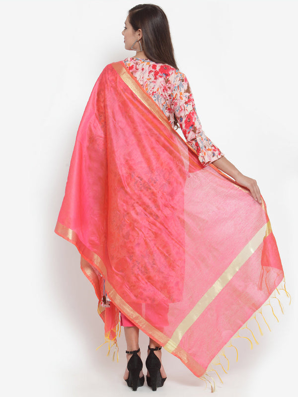 Indibelle Women Rayon Slub Abstract Print Kurta Pant With Dupatta (Pink)