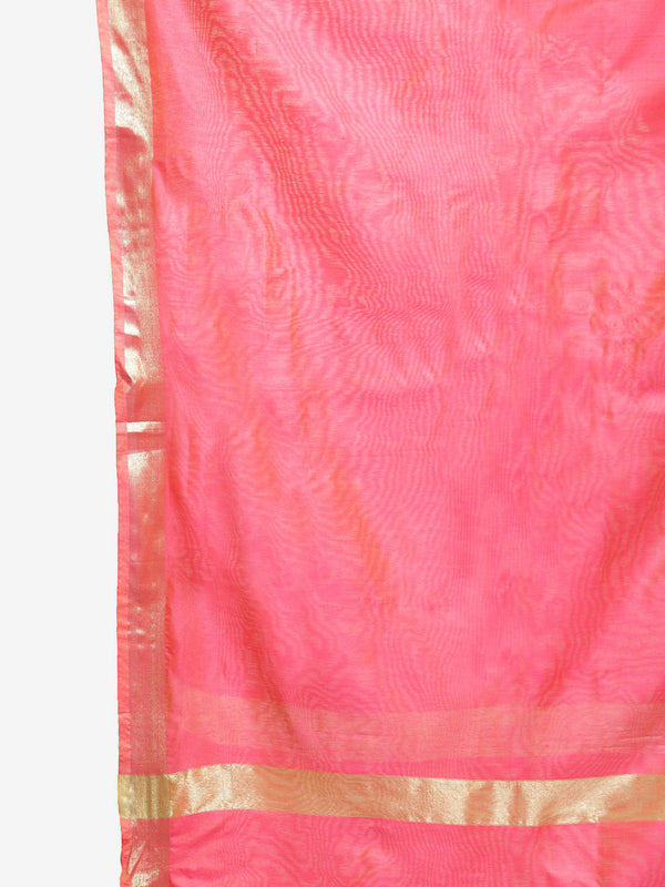 Indibelle Women Rayon Slub Abstract Print Kurta Pant With Dupatta (Pink)