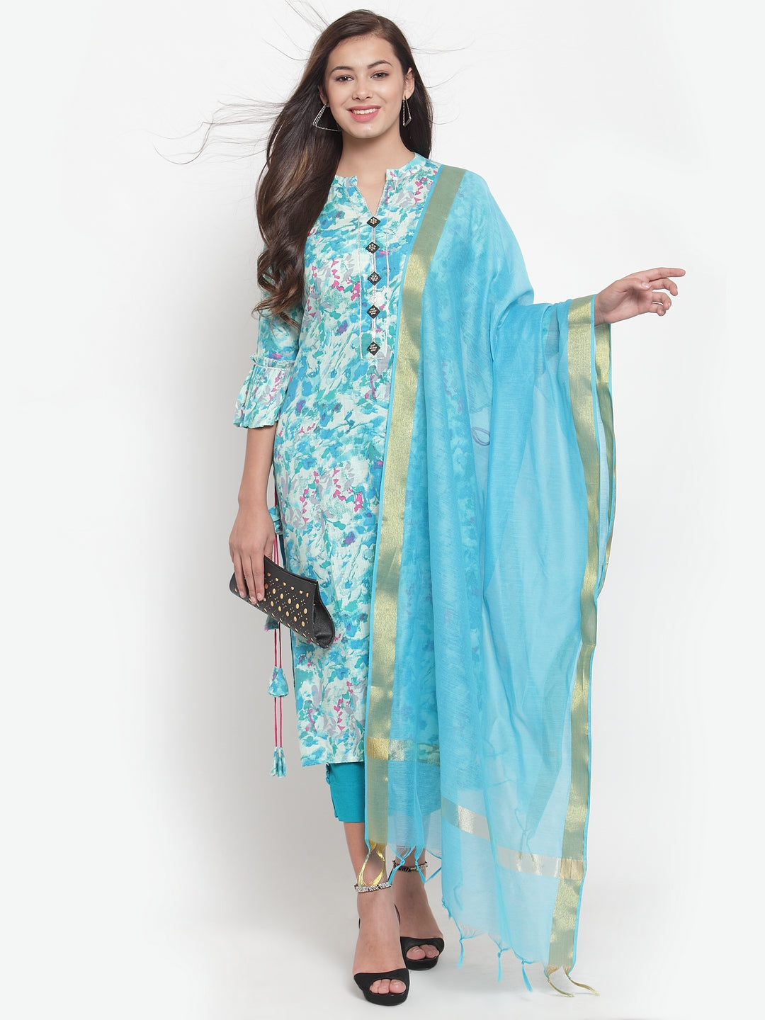 Indibelle Chanderi Dupatta (Turquoise)