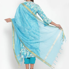 Indibelle Women Rayon Slub Abstract Print Kurta Pant With Dupatta (Turquoise)