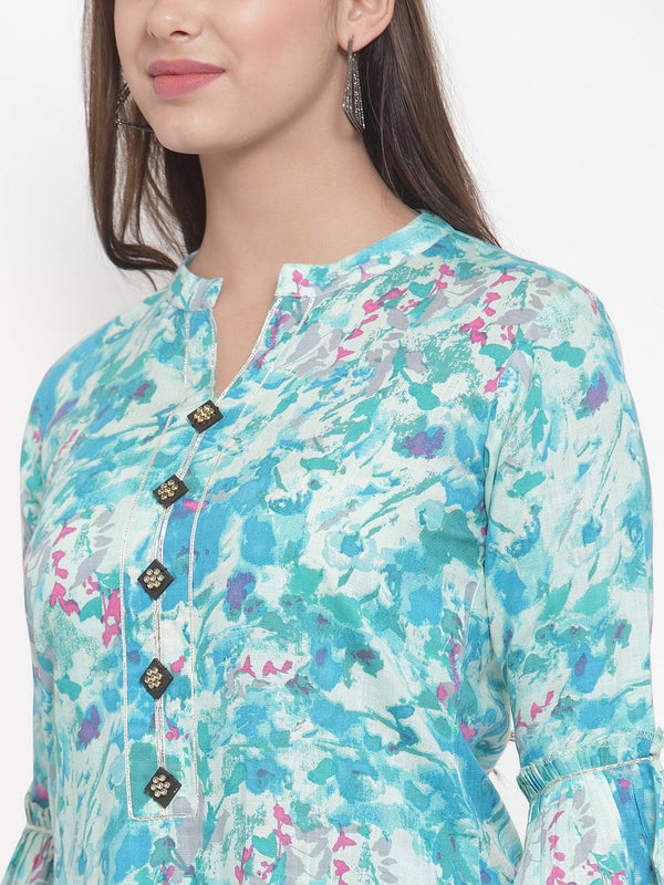 Indibelle Women Rayon Slub Abstract Print Kurta Pant With Dupatta (Pink)