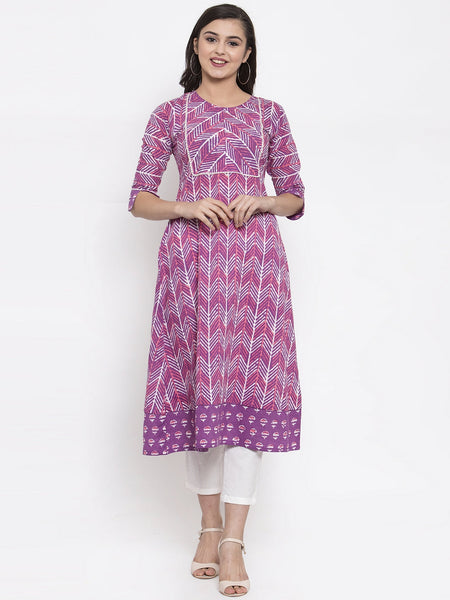 Indibelle cotton geometric print A-line kurta 