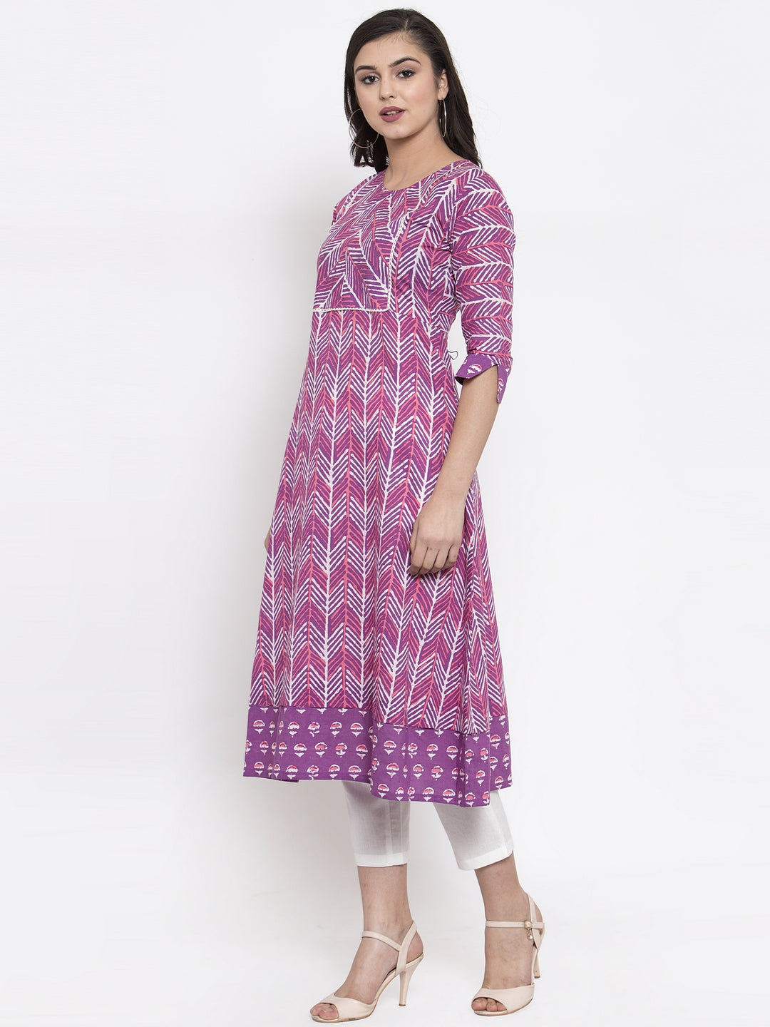 Indibelle cotton geometric print A-line kurta set