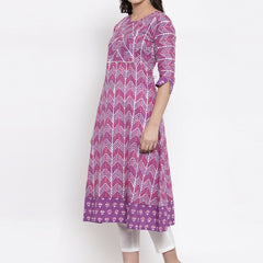 Indibelle cotton geometric print A-line kurta 