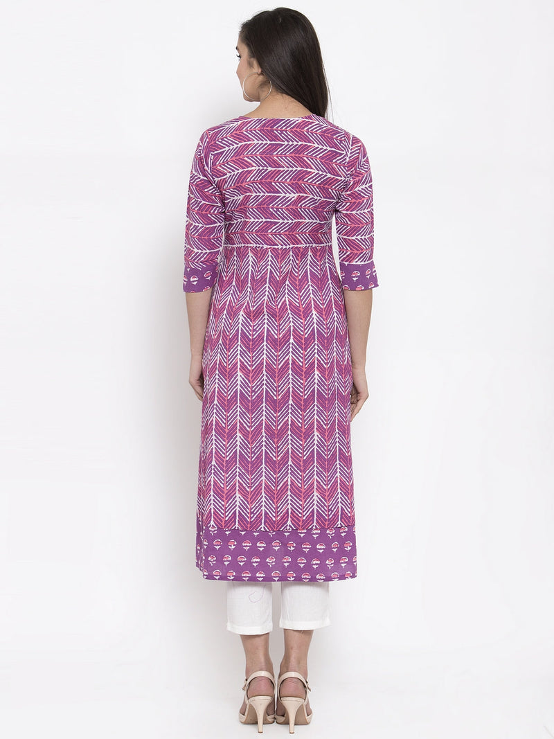 Indibelle cotton geometric print A-line kurta 