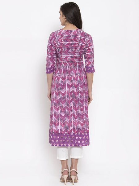 Indibelle cotton geometric print A-line kurta 
