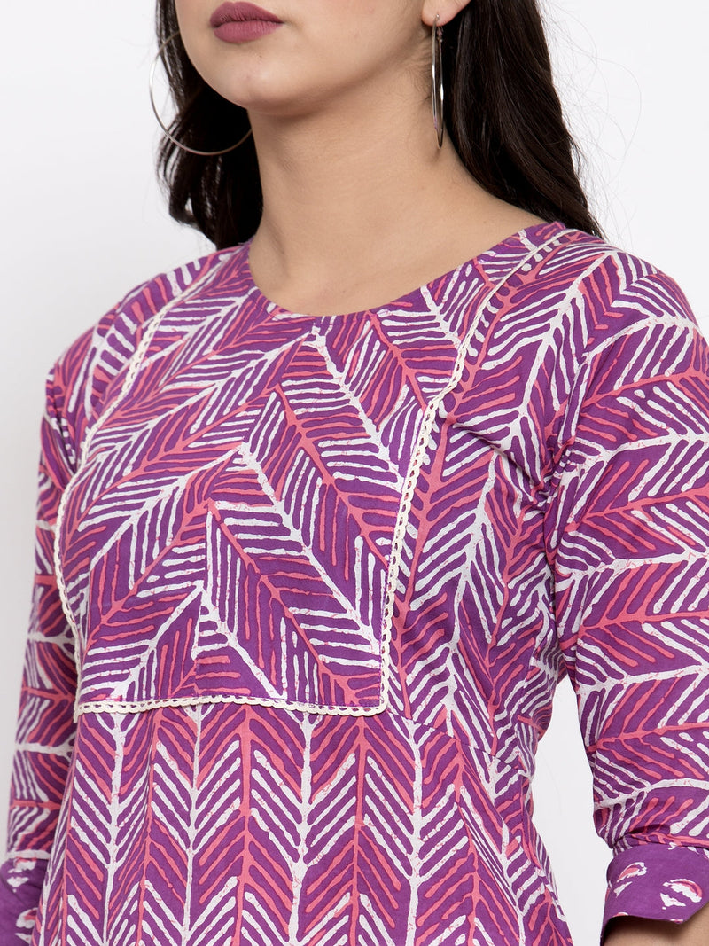 Indibelle cotton geometric print A-line kurta 