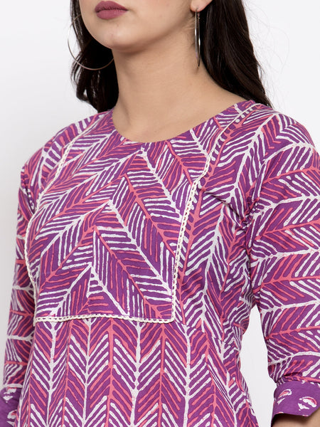 Indibelle cotton geometric print A-line kurta 