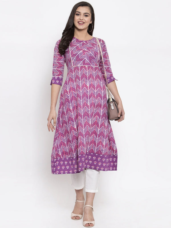 Indibelle cotton geometric print A-line kurta set