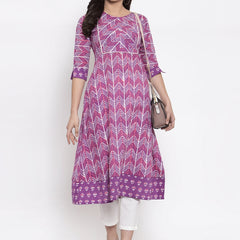 Indibelle cotton geometric print A-line kurta 