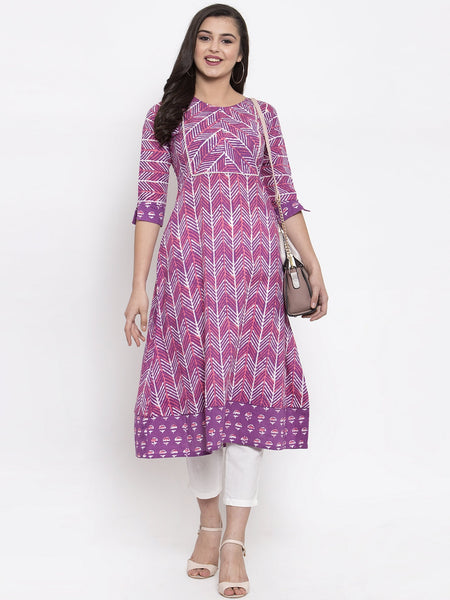 Indibelle cotton geometric print A-line kurta 