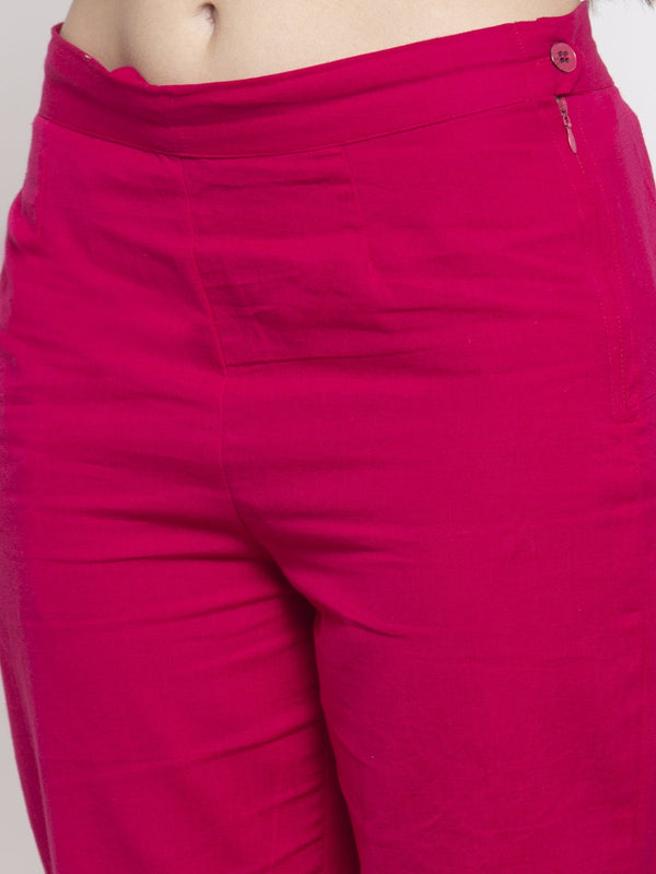 Indibelle cotton pink floral print front slit A-line kurta set