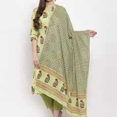 Indibelle Cotton Printed Dupatta (Green)