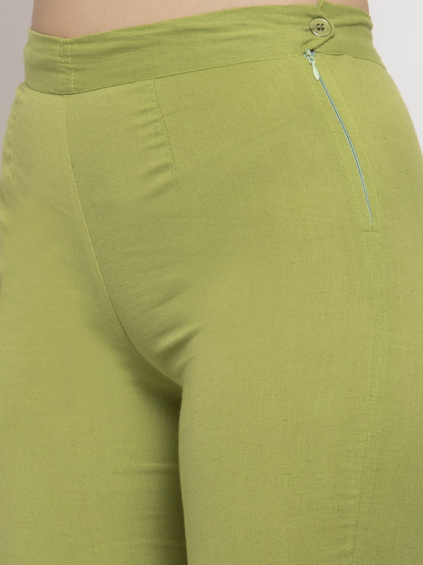 Indibelle Cotton Floral Print Kurta Pant With Dupatta (Green)