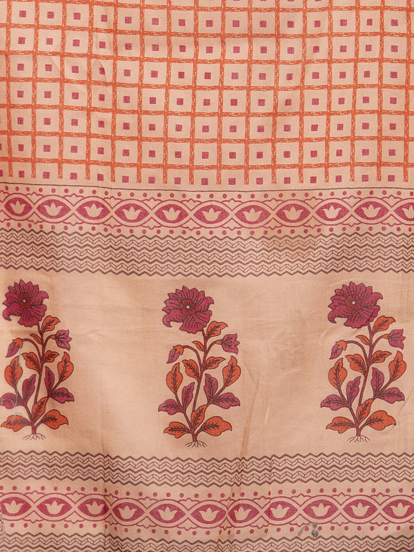 Indibelle Cotton Floral Print Kurta Pant With Dupatta (Peach)