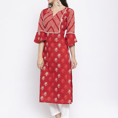 Indibelle Cotton Red Booti Floral Print Straight Kurta set