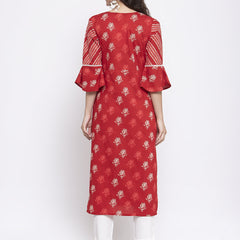 Indibelle Cotton Red Booti Floral Print Straight Kurta set
