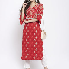 Indibelle Cotton Red Booti Floral Print Straight Kurta set