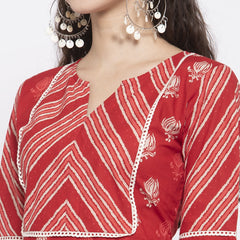 Indibelle Cotton Red Booti Floral Print Straight Kurta set
