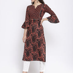 Indibelle Cotton Coffee Brown Abstract Print Straigth Kurta