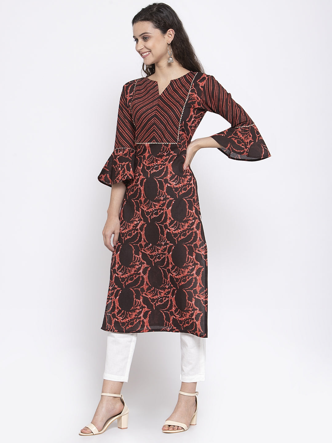 Indibelle Cotton Coffee Brown Abstract Print Straigth Kurta set