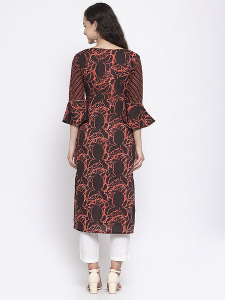Indibelle Cotton Coffee Brown Abstract Print Straigth Kurta