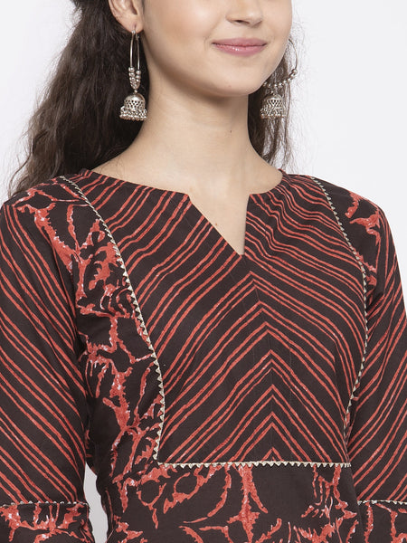 Indibelle Cotton Coffee Brown Abstract Print Straigth Kurta