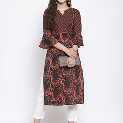 Indibelle Cotton Coffee Brown Abstract Print Straigth Kurta