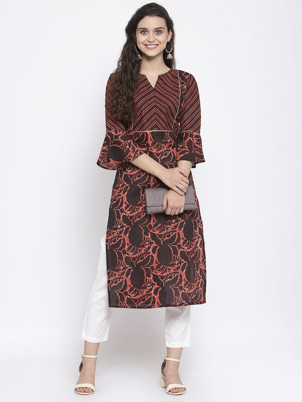 Indibelle Cotton Coffee Brown Abstract Print Straigth Kurta