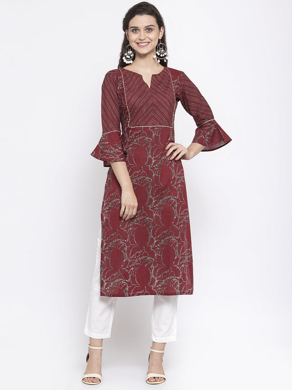 Indibelle Cotton Wine Abstract Print Straigth Kurta