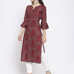 Indibelle Cotton Wine Abstract Print Straigth Kurta