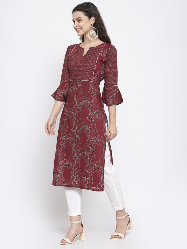 Indibelle Cotton Wine Abstract Print Straigth Kurta