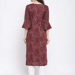 Indibelle Cotton Wine Abstract Print Straigth Kurta