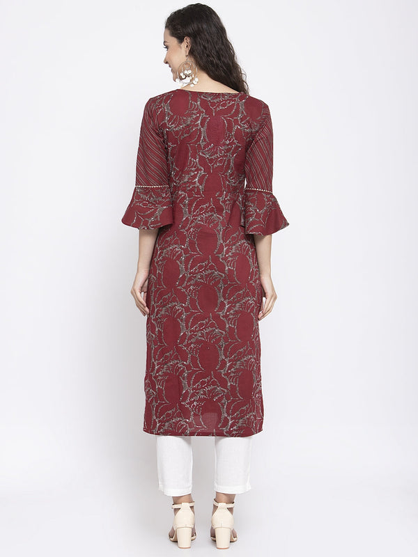 Indibelle Cotton Wine Abstract Print Straigth Kurta