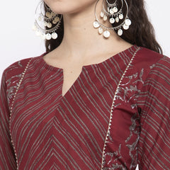 Indibelle Cotton Wine Abstract Print Straigth Kurta