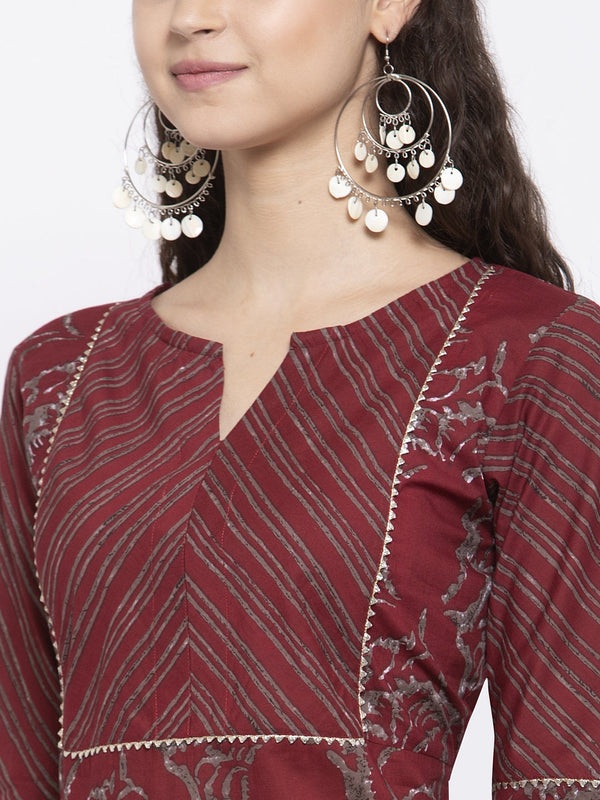Indibelle Cotton Wine Abstract Print Straigth Kurta