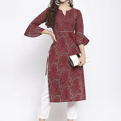 Indibelle Cotton Coffee Brown Abstract Print Straigth Kurta set