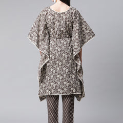 Indibelle Cotton Coffee Floral Print Kaftan Kurta set