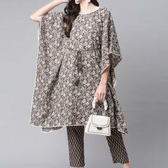 Indibelle Cotton Coffee Floral Print Kaftan Kurta set