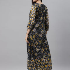 Indibelle Cotton Beige Floral Print A-Line Kurta