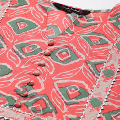 Indibelle Cotton Key Hole Floral Print Straight Kurta (Peach)