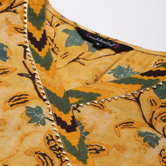 Indibelle Cotton Mustard Floral Print Angrakha Style Kurta set