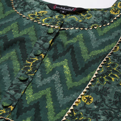 Indibelle Cotton Flat Collar Floral Print Straight Kurta (Green)
